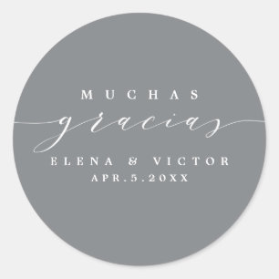 ROND ELÉGANT SCRIPT MUCHAS GRACIAS   MERCI STICKER
