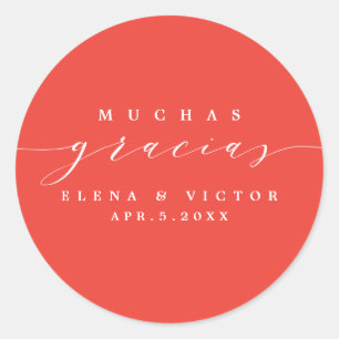ROND ELÉGANT SCRIPT MUCHAS GRACIAS   MERCI STICKER
