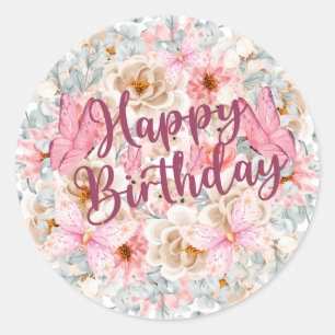 Rond Élégant Sticker Floral et Papillon