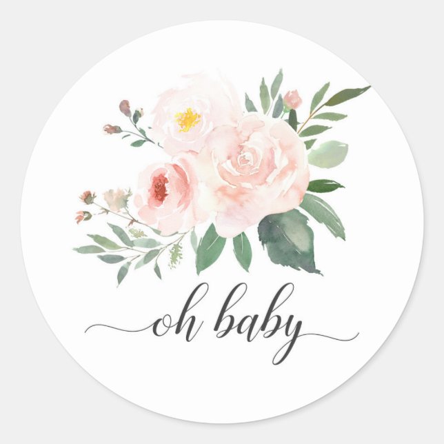 Rond Élégant Sticker Floral Rose Oh Baby shower (Devant)
