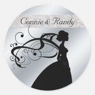 Rond Élégant Sticker Mariage Parties scintillant Argent