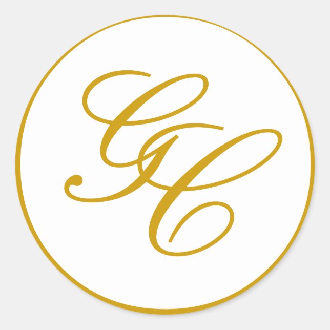Rond Élégant Sticker Monogram Gold et White Mariage (Devant)