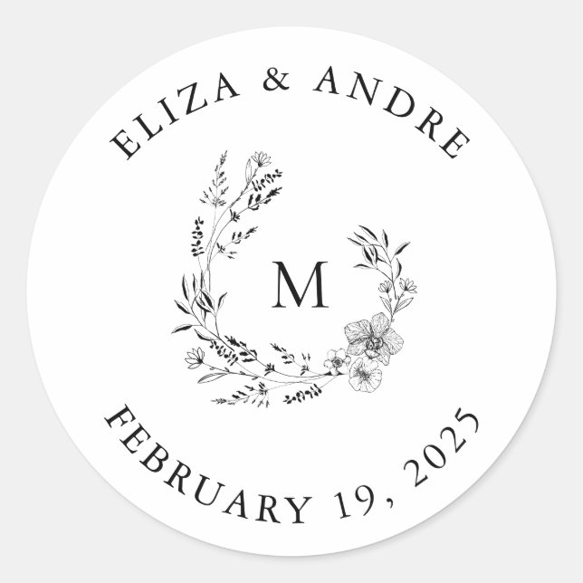 Rond Élégant Sticker Monogram Mariage Classic Round (Devant)