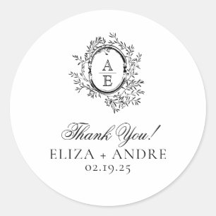 Rond Élégant Sticker Monogram Mariage Classic Round