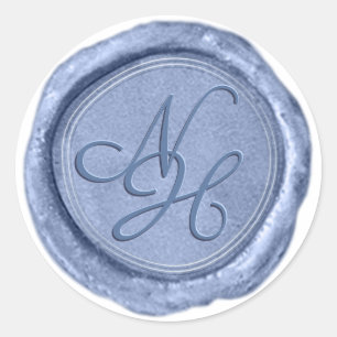 Rond Élégant Sticker Monogramme de cire bleu Dusty