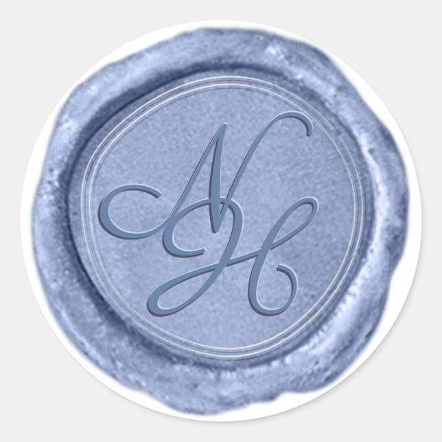 Rond Élégant Sticker Monogramme de cire bleu Dusty (Devant)