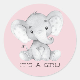 Rond Eléphant mignon C'est une Sticker Faveur FILLE