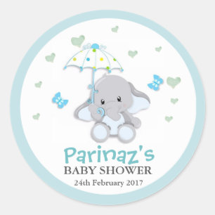 Rond Eléphant UmbrellaLove Sticker Baby shower bleu 
