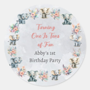 Rond Elephants & Boho Jungle Flowers sur Sticker gris