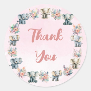 Rond Elephants & Boho Jungle Flowers sur Sticker rose