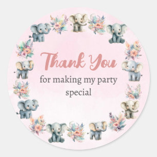 Rond Elephants & Boho Jungle Flowers sur Sticker rose