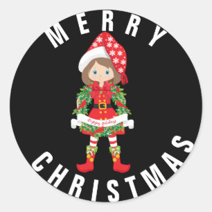Rond Elfe de Noël/Brunette/ avec Sticker Wreath/ xMas