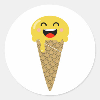 Rond Emoji crème glacée Happy Sticker