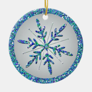 Rond En Céramique Aqua Snowflake Photo Quinceañera Keepsaké Ornement