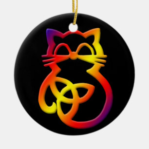 Rond En Céramique Arc-en-ciel Trinity Knot Celtic Cat Ornement