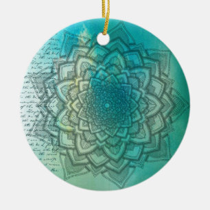 Rond En Céramique Bel ornement bleu et turquoise de Noël de mandala