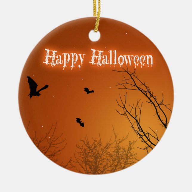 Rond En Céramique Chauves-souris et arbres d'Halloween - Ornement (Devant)