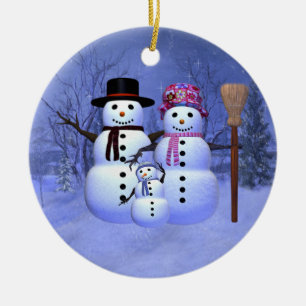Rond En Céramique Famille de neige avec 1 ornement de garçon