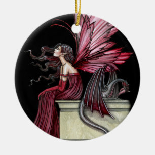 Rond En Céramique Fée Ruby agitée et ornement de dragon