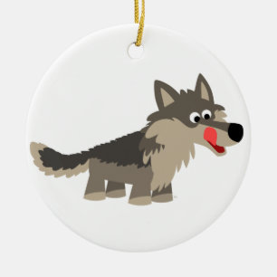 Rond En Céramique Ornement affamé de loup de bande dessinée mignon