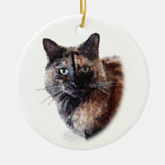 Rond En Céramique Ornement aux cheveux longs de chat d'écaille