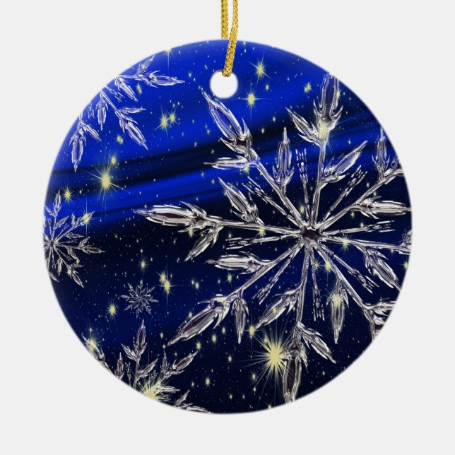 Rond En Céramique Ornement blanc de bleu de neige (Devant)