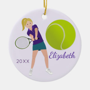 Rond En Céramique Ornement blond de souvenir de joueur de tennis