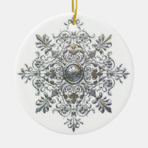 Rond En Céramique Ornement bouclé de flocon de neige