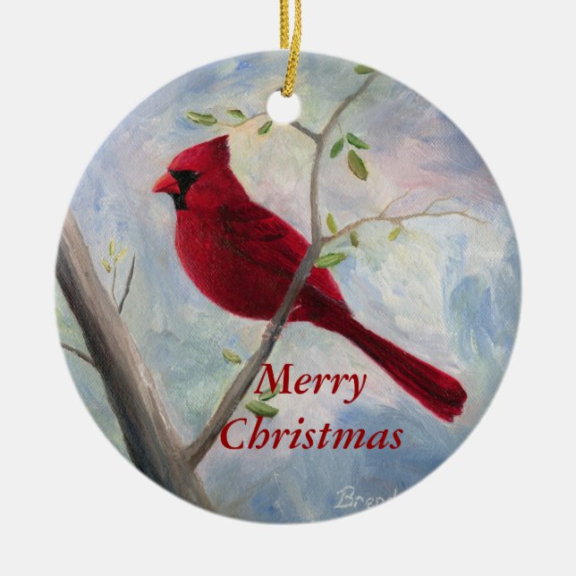 Rond En Céramique Ornement cardinal de Noël (Devant)