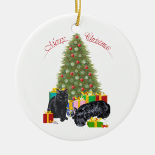 Rond En Céramique Ornement Chien Scottie et Chat