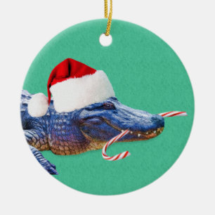 Rond En Céramique Ornement d'alligator de Noël