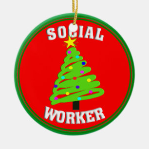 Rond En Céramique Ornement d'arbre de Noël d'assistant social