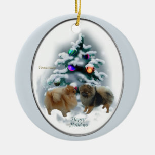 Rond En Céramique Ornement de cadeaux de Noël de Pomeranian