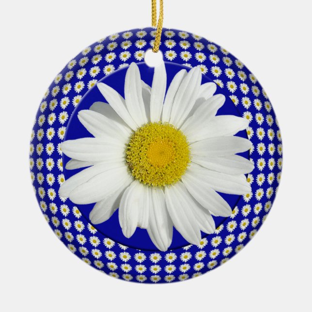Rond En Céramique Ornement de cercle de joie de marguerite blanche (Devant)