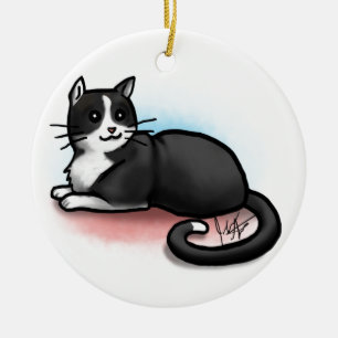 Rond En Céramique Ornement de chat - noir et blanc - Kitty Lee