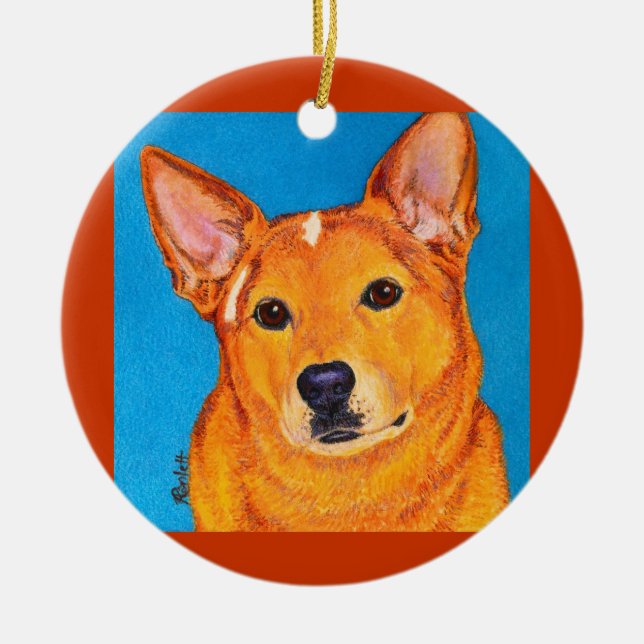 Rond En Céramique Ornement de chien de bétail australien - "rouge" (Devant)