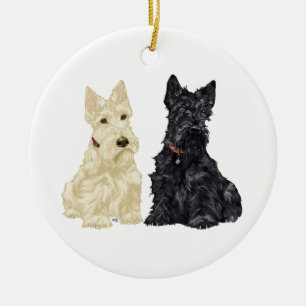Rond En Céramique Ornement de chien Scottie Wheaten & Black