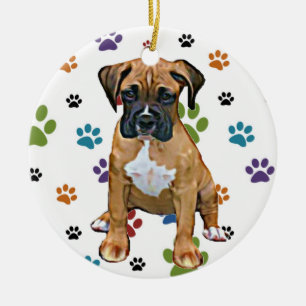 Rond En Céramique Ornement de chiot de boxeur