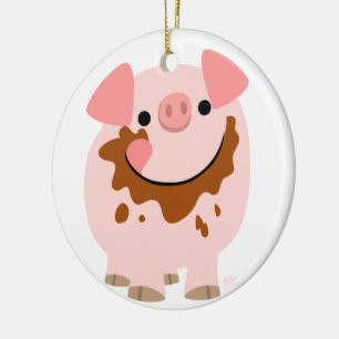Rond En Céramique Ornement de cochon de caricature au chocolat migno