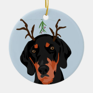 Rond En Céramique Ornement de Coonhound de gui