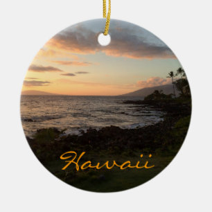 Rond En Céramique Ornement de coucher du soleil d'île hawaïenne