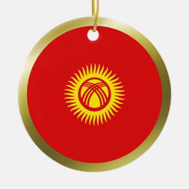 Rond En Céramique Ornement de drapeau du Kirghizistan (Devant)