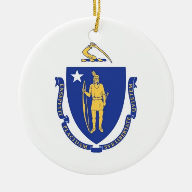 Rond En Céramique Ornement de drapeau du Massachusetts (Devant)