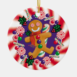 ROND EN CÉRAMIQUE ORNEMENT DE GINGERBREAD-CANDY