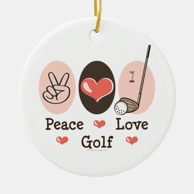 Rond En Céramique Ornement de golf d'amour de paix (Devant)