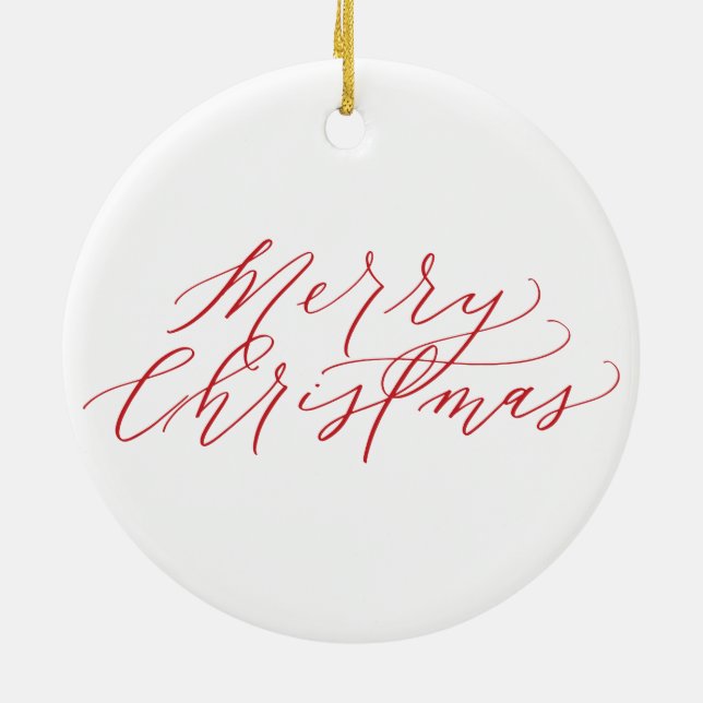 Rond En Céramique Ornement de Joyeux Noël - calligraphie rouge (Dos)