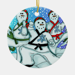 Rond En Céramique Ornement de karaté de bonhommes de neige