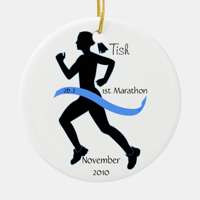 Rond En Céramique Ornement de la femme Marathon Runner (Devant)