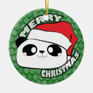 Rond En Céramique Ornement de panda de Joyeux Noël