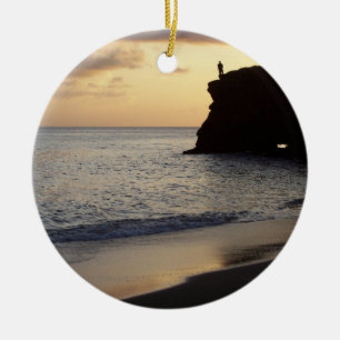 Rond En Céramique Ornement de pêcheur de coucher du soleil